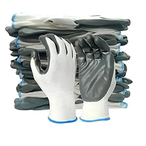 SSWW Anti Cut Safety Hand Gloves Pvc Coated Grey White Nylon Safety Gloves (Pack Of 24 Pairs)