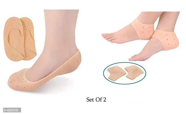 Silicone Anti Heel Crack Half Socks with Smiling Foot Full Socks Foot Support (Set of Two)