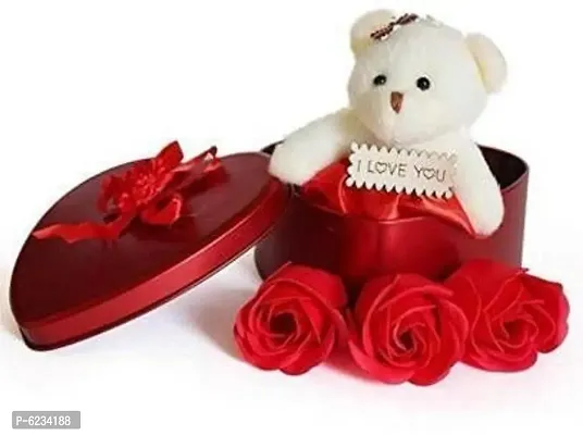 Love Gift Heart Shape Box With Teddy And Red Roses For Girls-thumb0