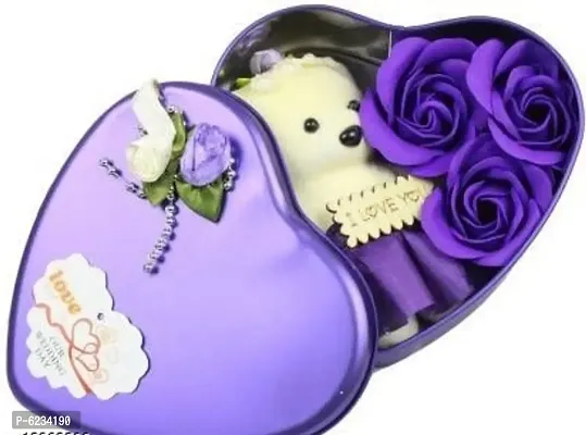 Love Gift Heart Shape Box With Teddy And Purple Roses For Girls-thumb0