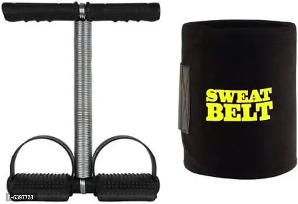 Sweat Slim Belt + Single Spring Tummy Trimmer for Fat Loss, Weight Loss and Tummy Trimming Exercise for Both Men and Women (Free Size)
