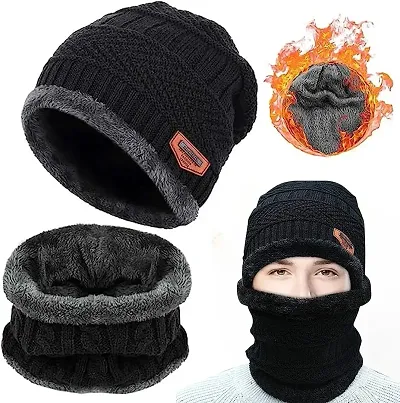 Wool Beanie Cap Muffler for Mens Women ndash; Winter Cap for Men ndash; Menrsquo;s Woolen Cap with Neck Muffler ndash; Winter Muffler for Women ndash; Soft Woolen Muffler Cap for Men Women