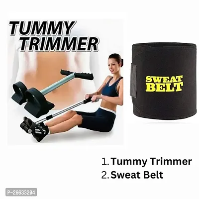 Single spring tummy trimmer men and women for Abs workout stomach exercise machine and  Sweat Slim Belt - Slim Belt for Men and Women, Tummy Trimmer, Body Shaper, Sauna Waist Trainer - Free Size (Blac-thumb0