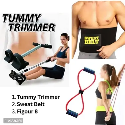 Tummy Trimmer Single Spring Ab Exerciser Fat Burner for Men  Women Ab Exerciser (Black) with silm sweat belt and fger 8 pack of 3