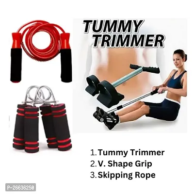 Tummy Trimmer Single Spring Ab Exerciser Fat Burner for Men  Women Ab Exerciser (Black) with rope andv shape hand grip  pack of 2