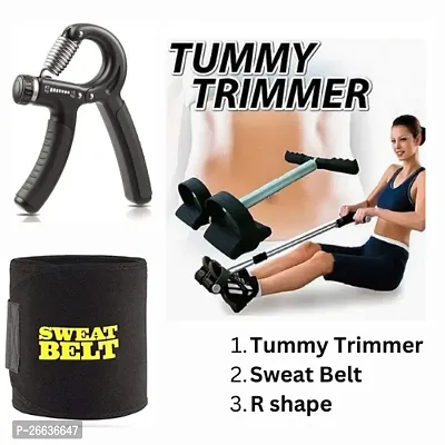 Tummy Trimmer Single Spring Ab Exerciser Fat Burner for Men  Women Ab Exerciser (Black) with silm sweat belt and R shape  hand grip pack of 3-thumb0