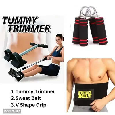 Tummy Trimmer Single Spring Ab Exerciser Fat Burner for Men  Women Ab Exerciser (Black) with silm sweat belt and v shape  hand grip pack of 3