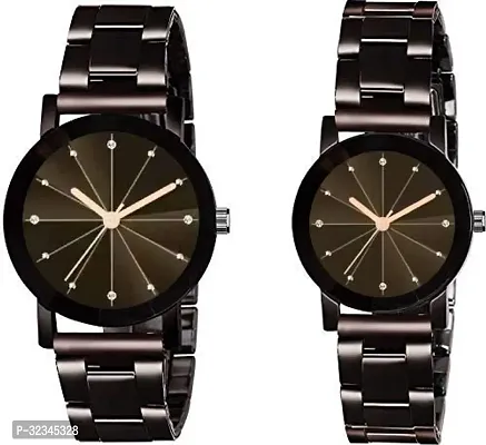 Stylish Metal Analog Couple Watches- 2 Pieces-thumb0