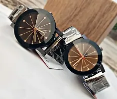 Stylish Metal Analog Couple Watches- 2 Pieces-thumb1