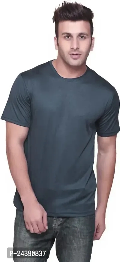 Reliable Green Cotton Blend Solid Round Neck Tees For Men