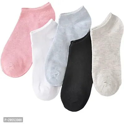 UNDERLOOP Women's Cotton Breathable Ankle Length Socks | Multicolor Comfortable, Colorful Without Thumb Sneaker Socks For Girl's (PACK OF 5)