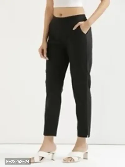 Elegant Black Cotton Solid Trousers For Women-thumb0