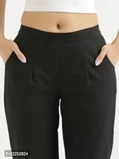 Elegant Black Cotton Solid Trousers For Women-thumb2