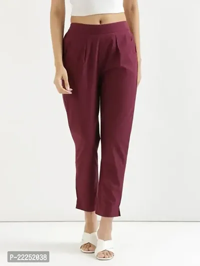 Elegant Maroon Cotton Solid Trousers For Women-thumb0