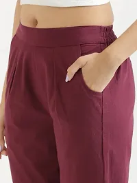 Elegant Maroon Cotton Solid Trousers For Women-thumb2