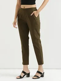 Elegant Green Cotton Solid Trousers For Women-thumb2