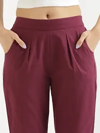 Elegant Maroon Cotton Solid Trousers For Women-thumb1