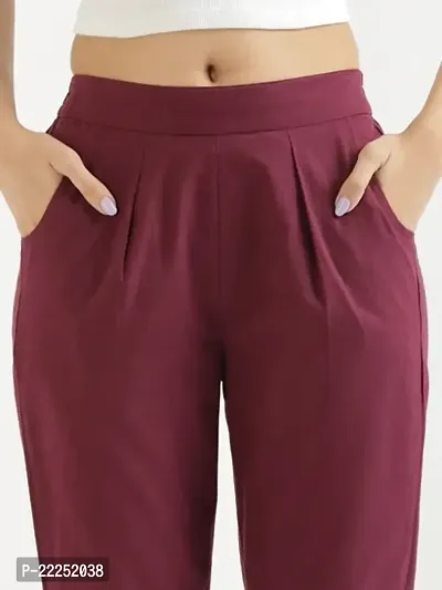 Elegant Maroon Cotton Solid Trousers For Women-thumb2