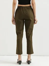 Elegant Green Cotton Solid Trousers For Women-thumb1
