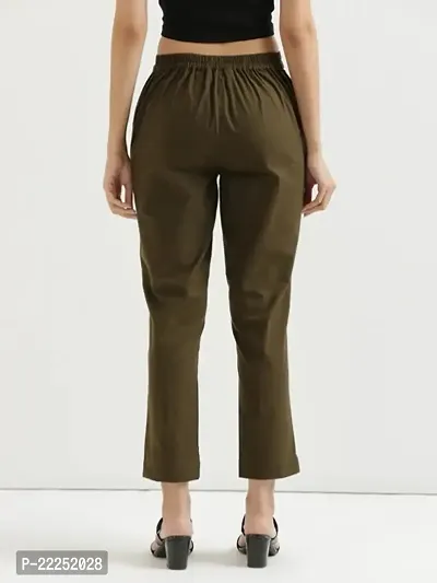 Elegant Green Cotton Solid Trousers For Women-thumb2