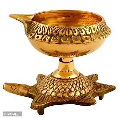 Brass Kubera Akhand Diya Oil Lamp with Turtle Stand for Pooja Room