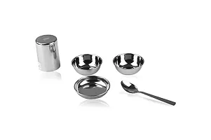 Endurance Stainless Steel Dinner Lunch Thali Bhojan Set Made with Steel, 6 Pieces (Dinner Plate, Halwa Plate, 2 Katori Bowl, Glass, Spoon)-thumb1