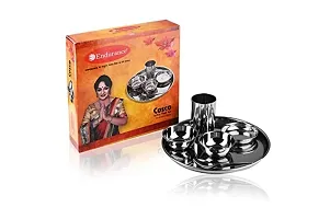 Endurance Stainless Steel Dinner Lunch Thali Bhojan Set Made with Steel, 6 Pieces (Dinner Plate, Halwa Plate, 2 Katori Bowl, Glass, Spoon)-thumb3