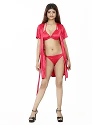 Nivcy Women Satin Nightwear Combo of Two Robe Knots  Tie-Up/Lingerie Set/ Stylish in This Nightwear from Color True Red (XX-Large)-thumb1