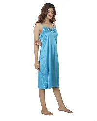 Nivcy Women Satin Comfortable Nightwear Knee Length Nighty (Ocean Blue)-thumb2