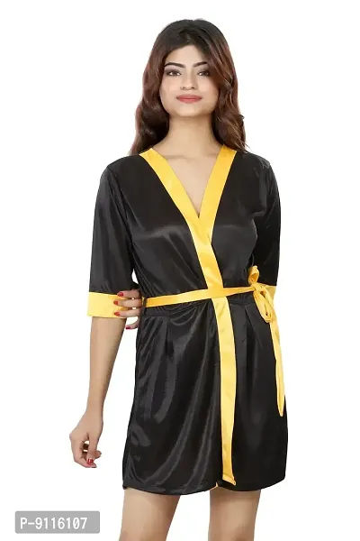 Nivcy Women Solid Satin Nightwear/Robes Black (X-Large)-thumb0