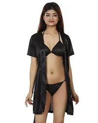 Nivcy Women Satin Nightwear Combo of Two Robe Knots  Tie-Up/Lingerie Set/ Stylish in This Nightwear from Color Black (Large)-thumb1