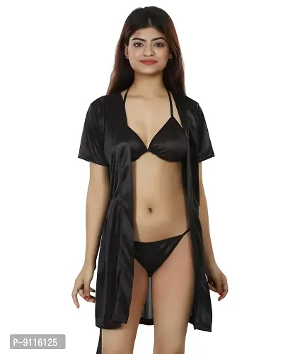 Nivcy Women Satin Nightwear Combo of Two Robe Knots  Tie-Up/Lingerie Set/ Stylish in This Nightwear from Color Black (Large)-thumb2