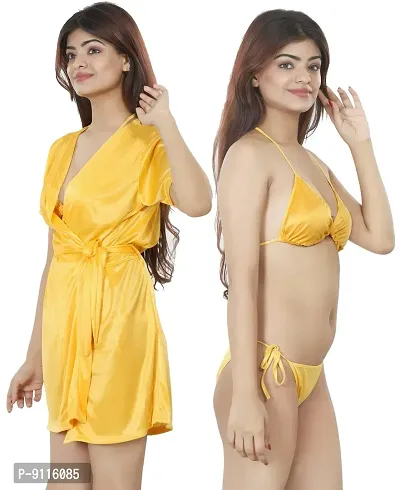 Nivcy Women Satin Nightwear Combo of Two Robe Knots  Tie-Up/Lingerie Set/ Stylish in This Nightwear from Color Yellow (XX-Large)-thumb4