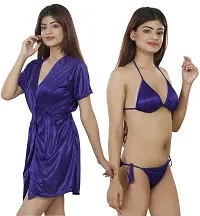 Nivcy Women Satin Nightwear Combo of Two Robe Knots  Tie-Up/Lingerie Set/ Stylish in This Nightwear from Color Blue (Large)-thumb3