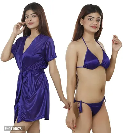 Nivcy Women Satin Nightwear Combo of Two Robe Knots  Tie-Up/Lingerie Set/ Stylish in This Nightwear from Color Blue (Large)-thumb4