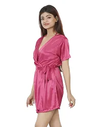 Nivcy Women Satin Comfortable V-Neck Nightwear/Robe Dark Pink (Small)-thumb2