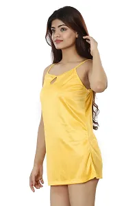 Elegant Yellow Satin Solid Nighty For Women-thumb2