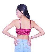 Stunning Dark Pink Satin Casual Sleeveless Solid Blouse Top For Women-thumb1