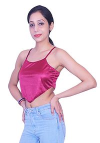 Stunning Dark Pink Satin Casual Sleeveless Solid Blouse Top For Women-thumb3