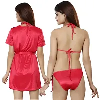 Nivcy Women Satin Nightwear Combo of Two Robe Knots  Tie-Up/Lingerie Set/ Stylish in This Nightwear from Color True Red (Large)-thumb2