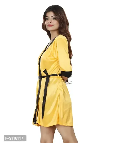 Nivcy Women Solid Satin Nightwear/Robes Yellow (Small)-thumb3