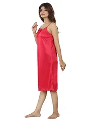 Nivcy Women Satin Comfortable Nightwear Knee Length Nighty (True Red)-thumb2