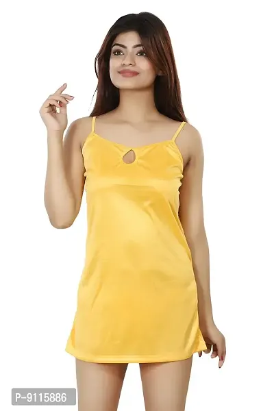 Nivcy Women Satin Comfortable Nightwear Knee Length Nighty (Yellow)