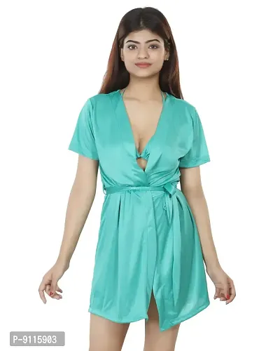 Nivcy Women Satin Comfortable V-Neck Nightwear/Robe Dark Green-thumb0