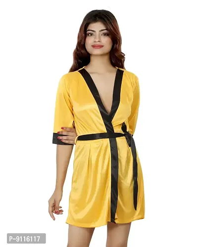 Nivcy Women Solid Satin Nightwear/Robes Yellow (Small)-thumb0