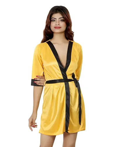 Nivcy Women Solid Satin Nightwear/Robes (Small)