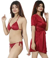 Nivcy Women Satin Nightwear Combo of Two Robe Knots  Tie-Up/Lingerie Set/ Stylish in This Nightwear from Color Maroon (XX-Large)-thumb3