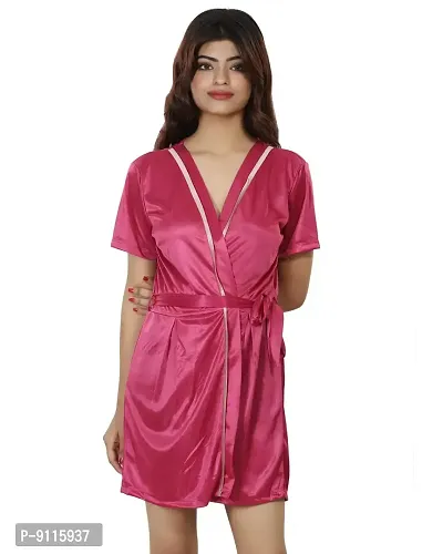 Nivcy Women Satin Robe Dark Pink (Medium)