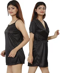 Nivcy Women Satin Nightwear Combo of Two Robe Knots  Tie-Up/Nighties/ Stylish Nightwear for Women's / Relaxed at Day Night Both Color Black (Large)-thumb2