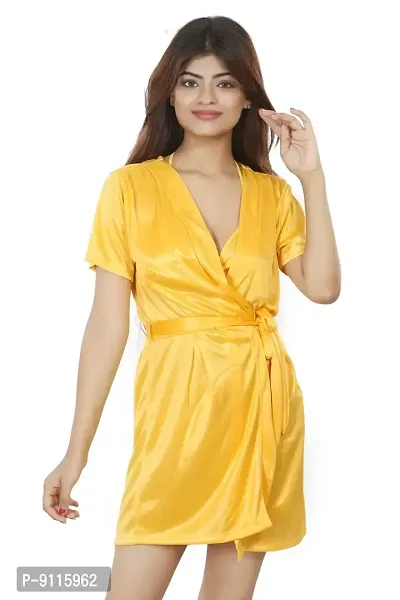 Nivcy Women Satin Comfortable V-Neck Nightwear/Robe Yellow (XX-Large)